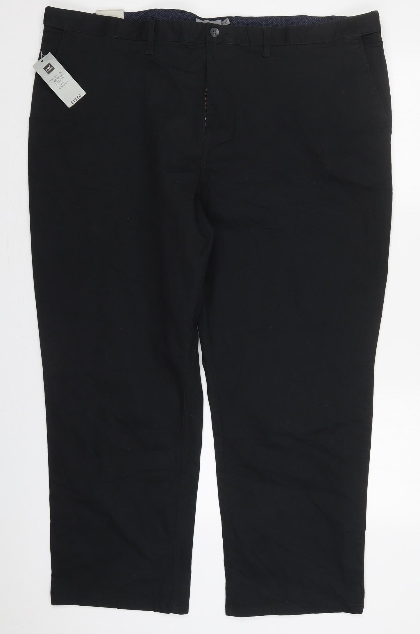 Marks and Spencer Mens Black  Cotton Trousers  Size 48 L29 in Regular Button