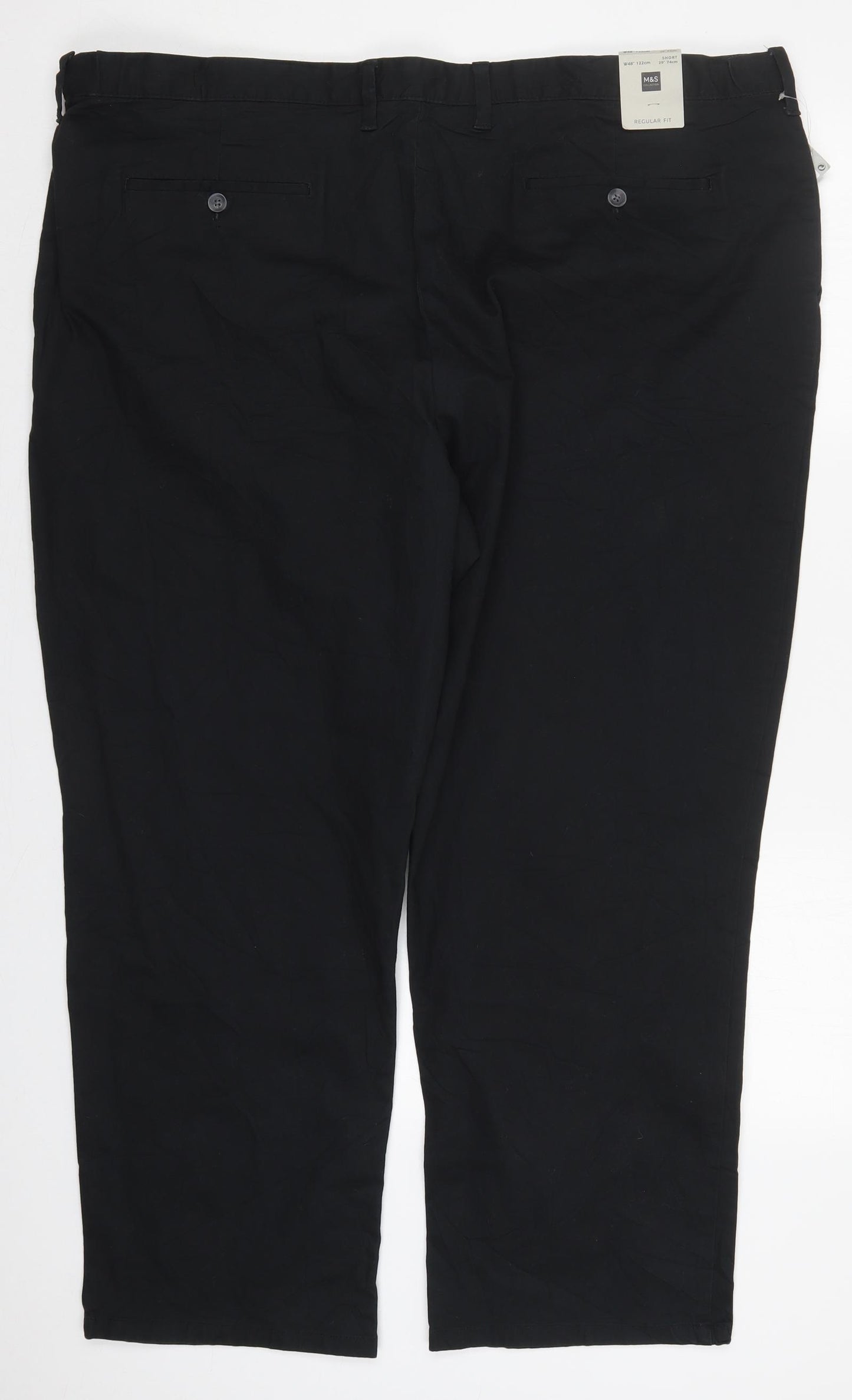 Marks and Spencer Mens Black  Cotton Trousers  Size 48 L29 in Regular Button