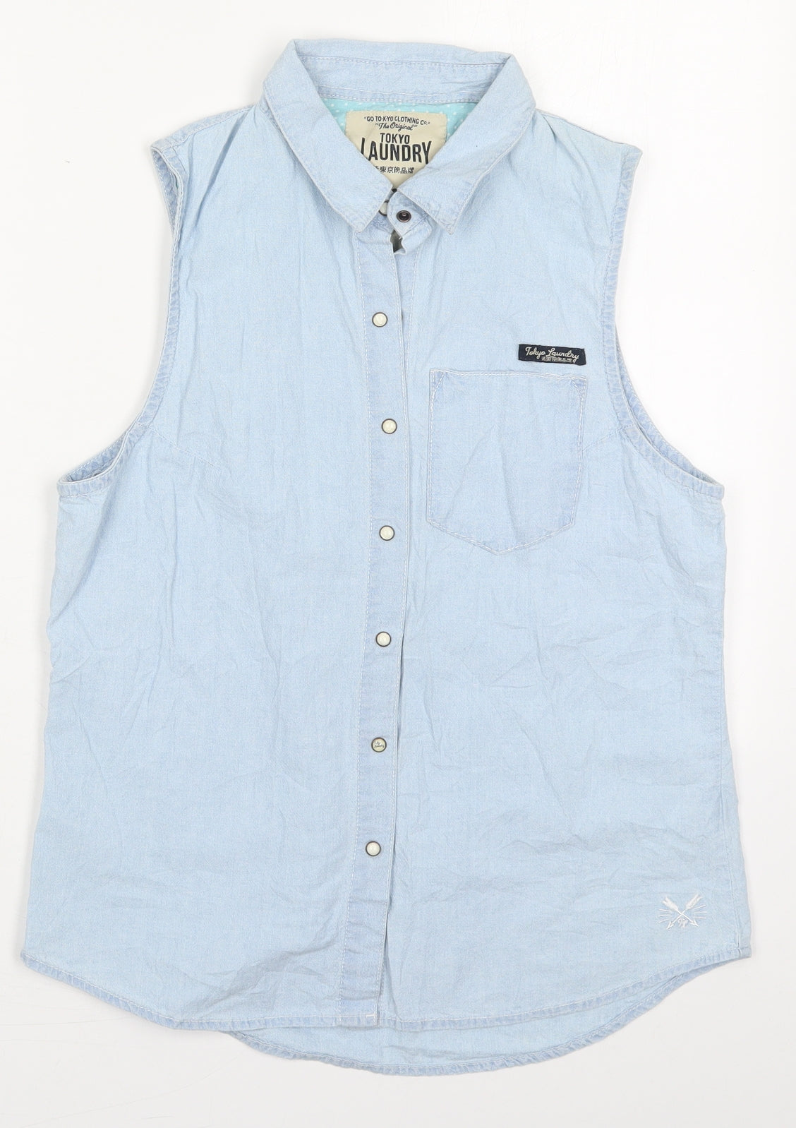 Tokyo Laundry Womens Blue  Cotton Basic Button-Up Size 12 Collared