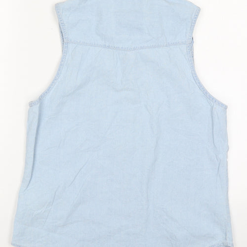 Tokyo Laundry Womens Blue  Cotton Basic Button-Up Size 12 Collared