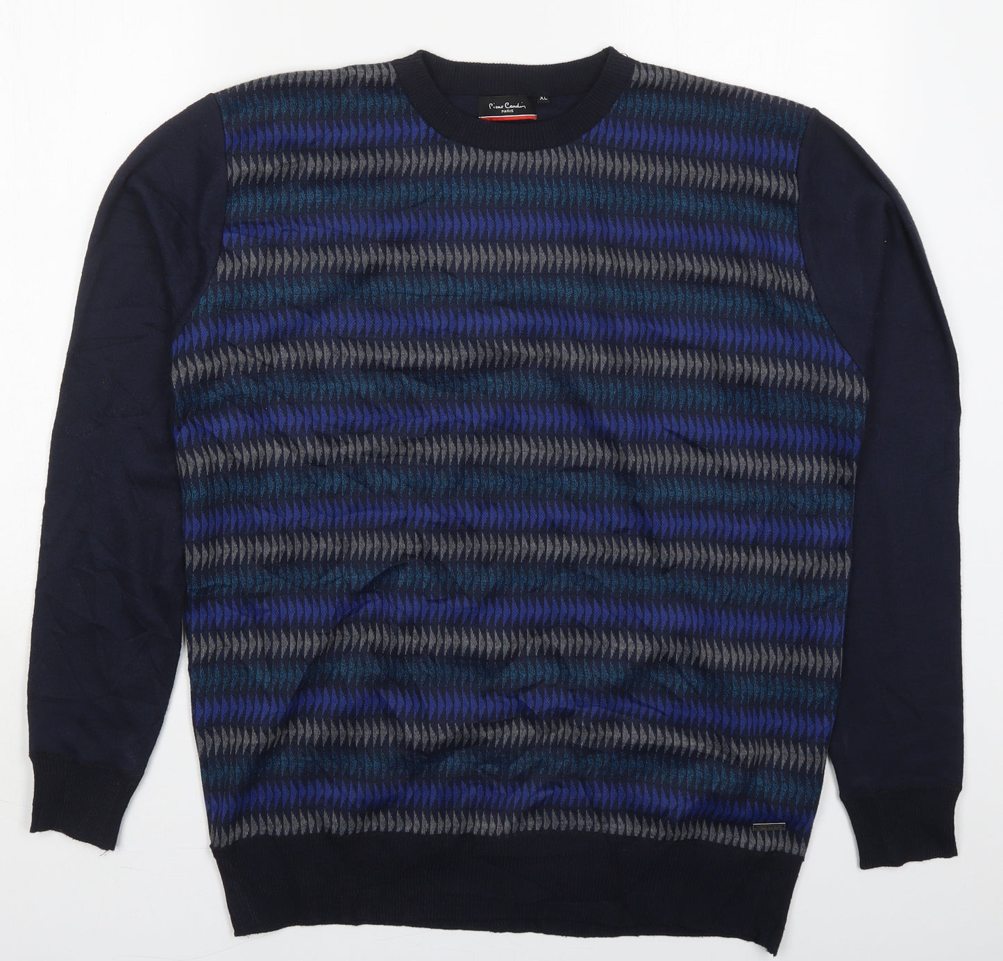 Pierre Cardin Mens Blue Round Neck Geometric Polyester Pullover Jumper Size XL
