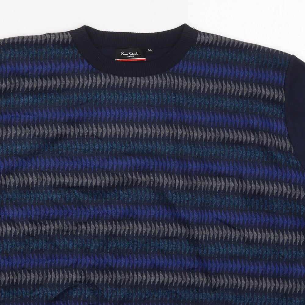 Pierre Cardin Mens Blue Round Neck Geometric Polyester Pullover Jumper Size XL