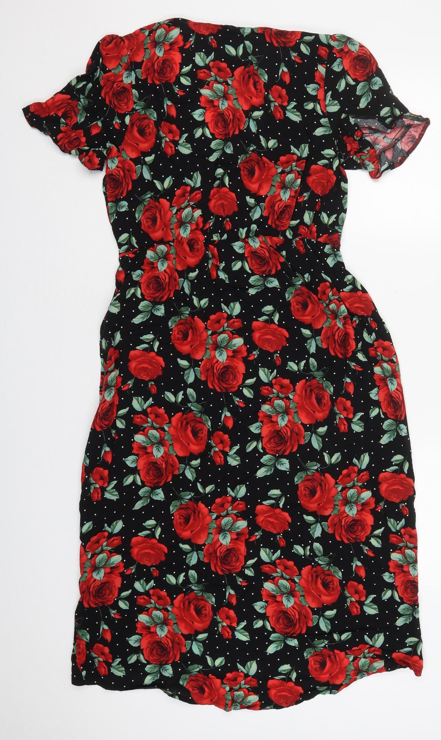 Atmosphere Womens Black Floral Viscose A-Line  Size 12  V-Neck Pullover - Red Roses