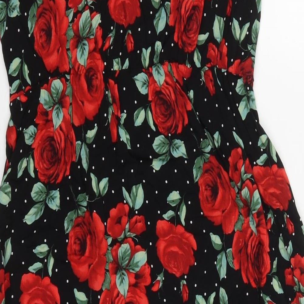 Atmosphere Womens Black Floral Viscose A-Line  Size 12  V-Neck Pullover - Red Roses