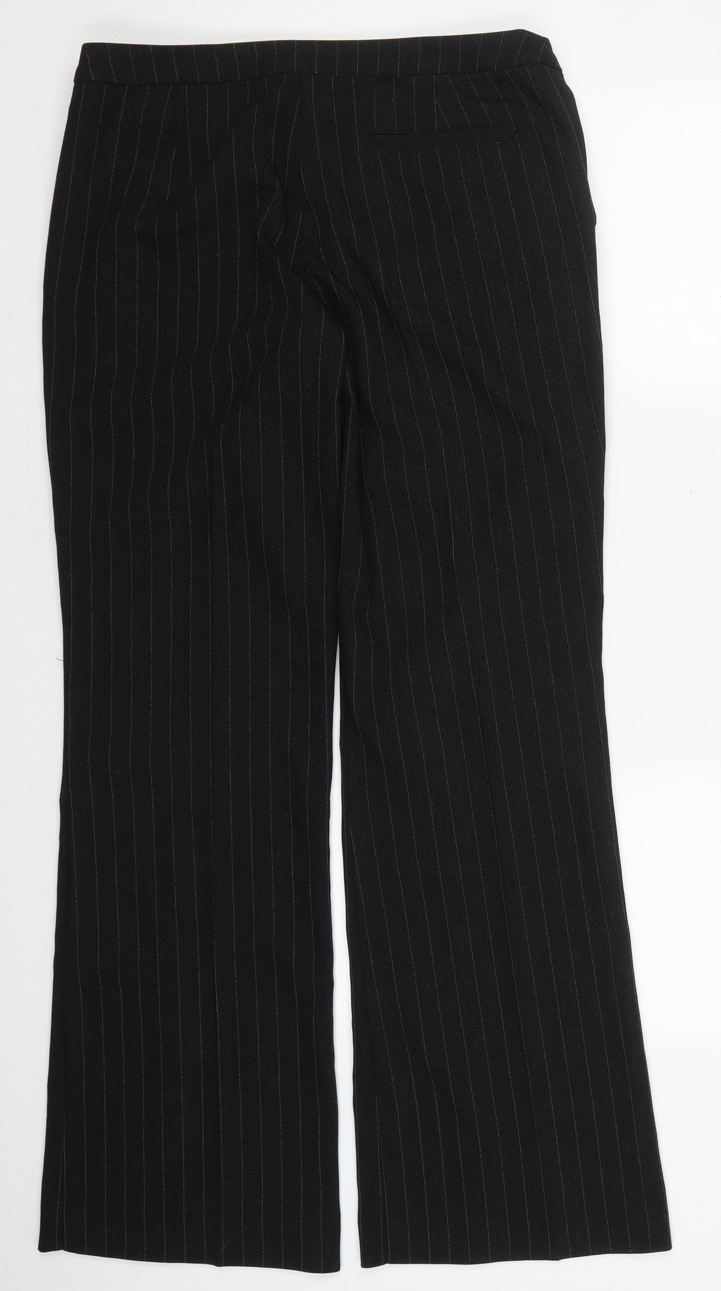b.young Womens Black Striped Polyester Trousers  Size 14 L32 in Regular Hook & Eye