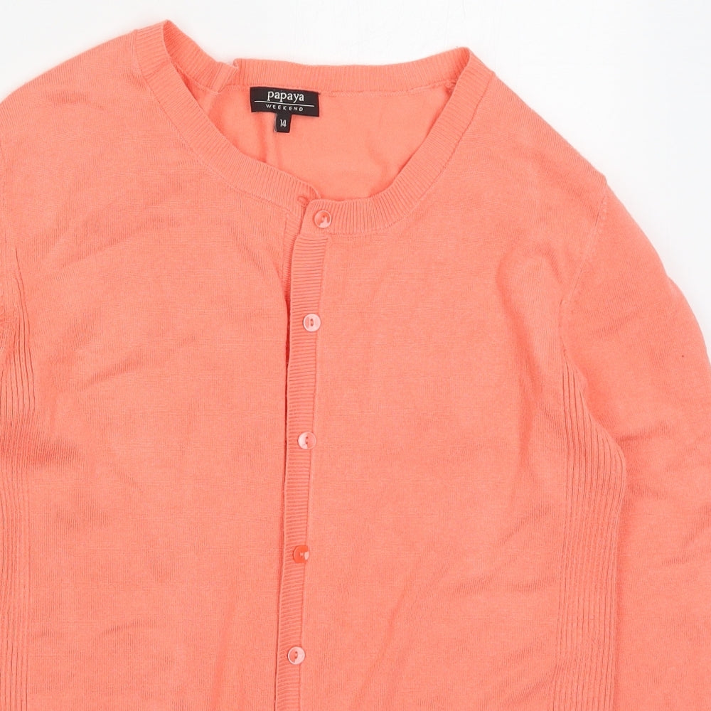 Papaya Womens Orange Round Neck  Viscose Cardigan Jumper Size 14   - Coral Coloured