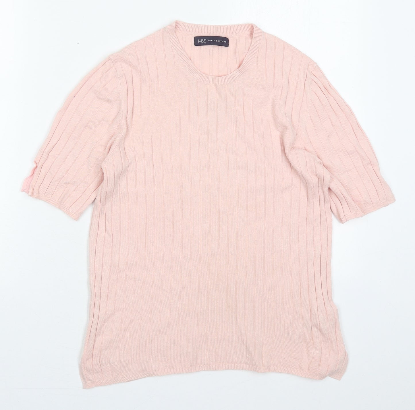 Marks and Spencer Womens Pink Crew Neck  Viscose Pullover Jumper Size 14