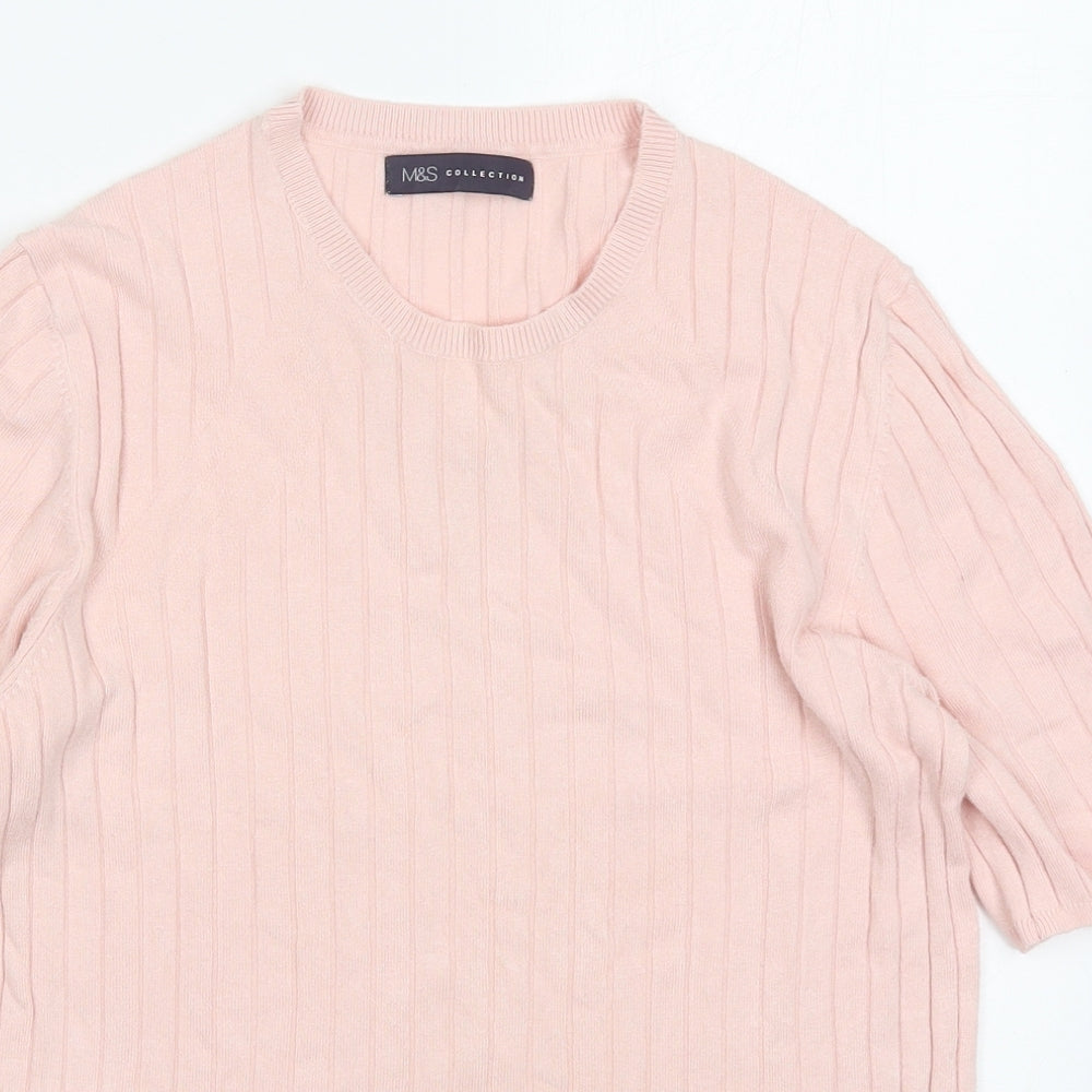 Marks and Spencer Womens Pink Crew Neck  Viscose Pullover Jumper Size 14