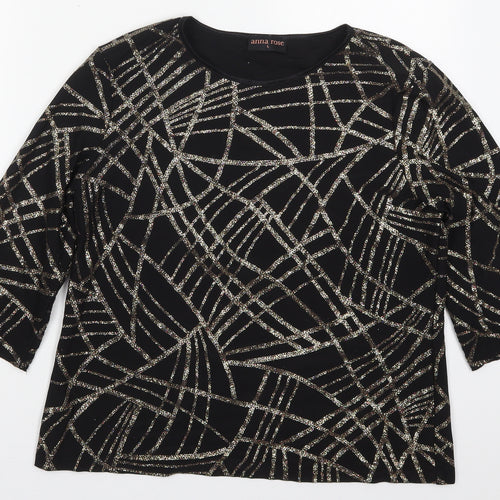 Anna Rose Womens Black Geometric Polyester Basic T-Shirt Size L Round Neck - Abstract