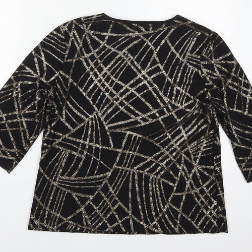 Anna Rose Womens Black Geometric Polyester Basic T-Shirt Size L Round Neck - Abstract