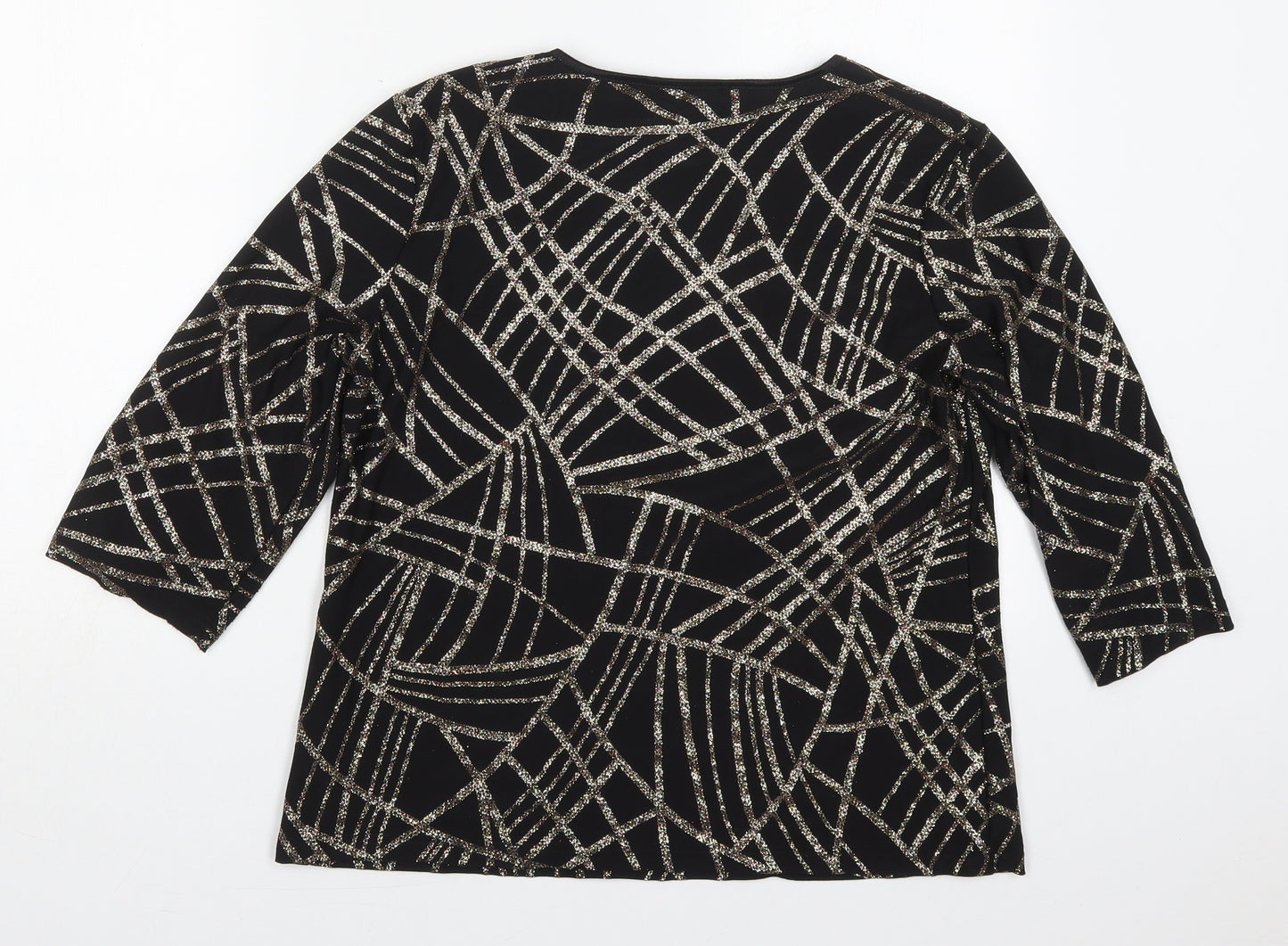 Anna Rose Womens Black Geometric Polyester Basic T-Shirt Size L Round Neck - Abstract