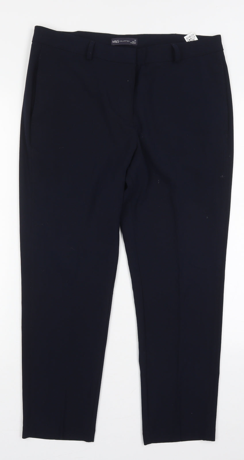 Marks and Spencer Womens Blue  Polyester Trousers  Size 14 L26 in Regular Hook & Eye
