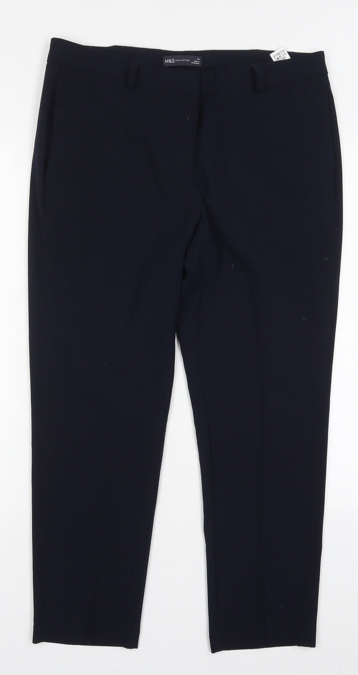 Marks and Spencer Womens Blue Polyester Trousers Size 14 L26 in Regular Hook & Eye