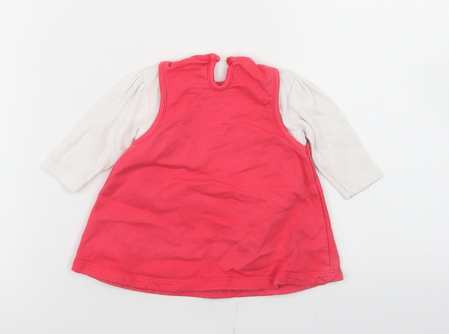 George Girls Pink  Cotton A-Line  Size Newborn  Round Neck Button - First Size, Owls