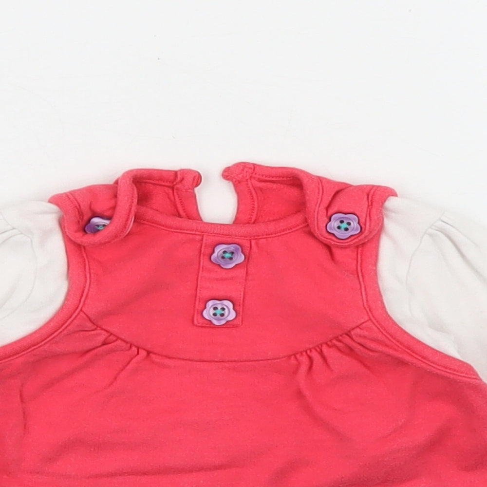 George Girls Pink  Cotton A-Line  Size Newborn  Round Neck Button - First Size, Owls