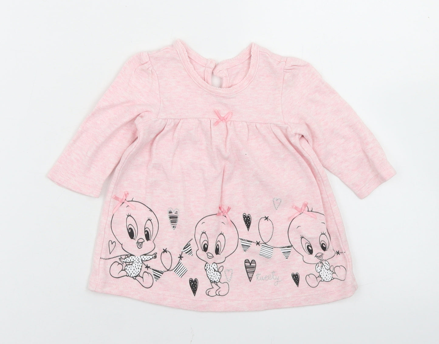 George Girls Pink  Cotton A-Line  Size 0-3 Months  Round Neck Button - Looney Tunes Tweety Pie