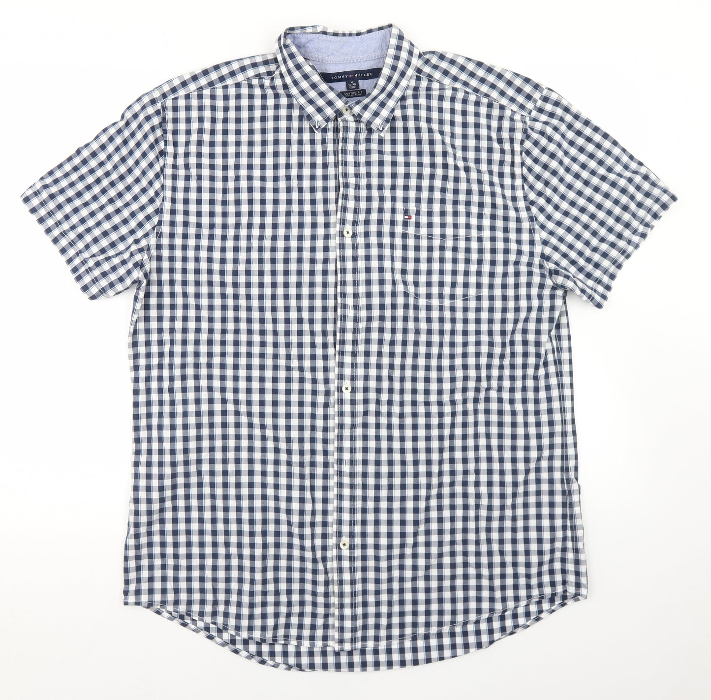 Tommy Hilfiger Mens Blue Check Cotton  Button-Up Size XL Collared Button