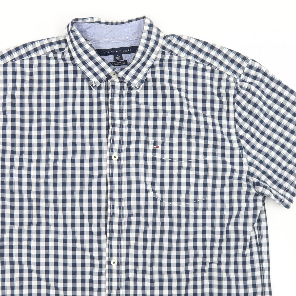 Tommy Hilfiger Mens Blue Check Cotton  Button-Up Size XL Collared Button