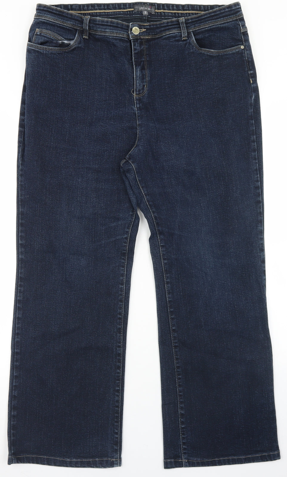 Per Una Womens Blue  Cotton Bootcut Jeans Size 20 L27 in Regular Button