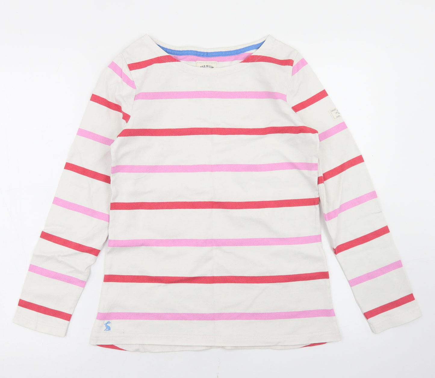 Joules Womens White Striped Cotton Basic T-Shirt Size 10 Round Neck