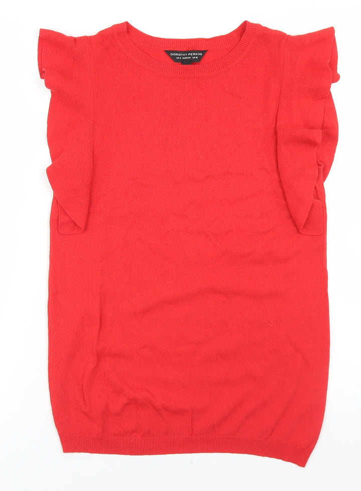 Dorothy Perkins Womens Red Round Neck Viscose Pullover Jumper Size 10