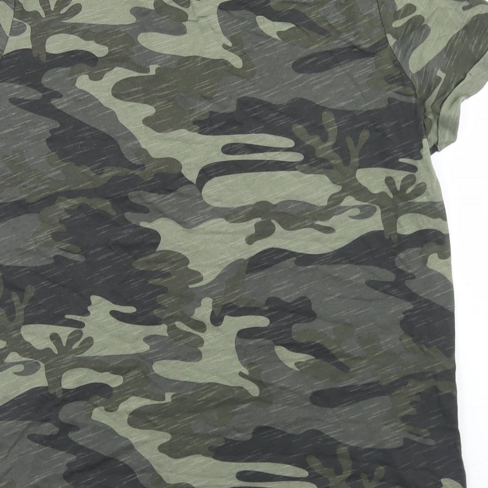 River Island Womens Green Camouflage Cotton Basic T-Shirt Size 10 Round Neck