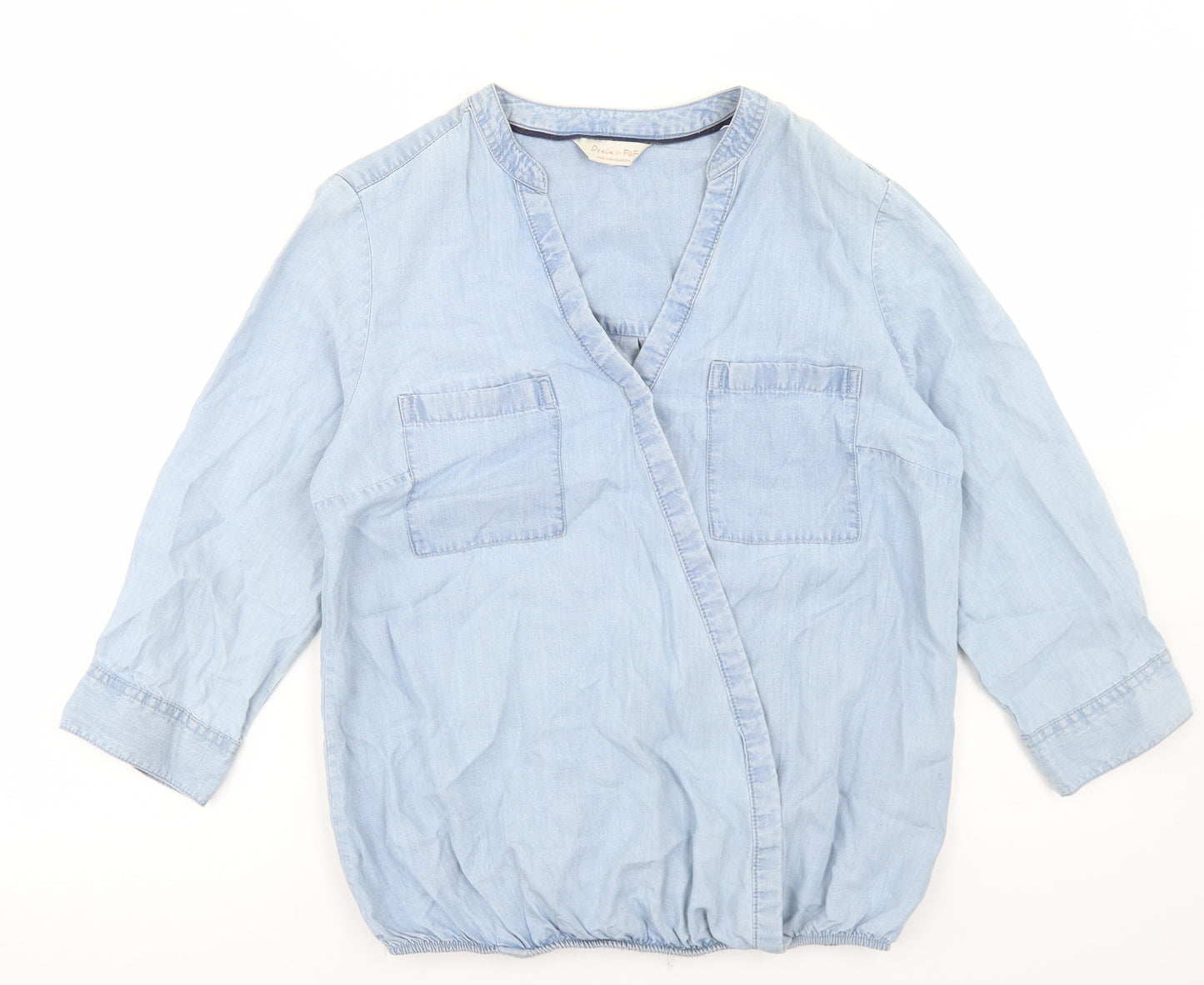 F&F Womens Blue  Lyocell Wrap Blouse Size 10 Round Neck