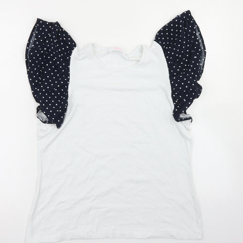 Savida Womens White Polka Dot Cotton Basic T-Shirt Size M Round Neck