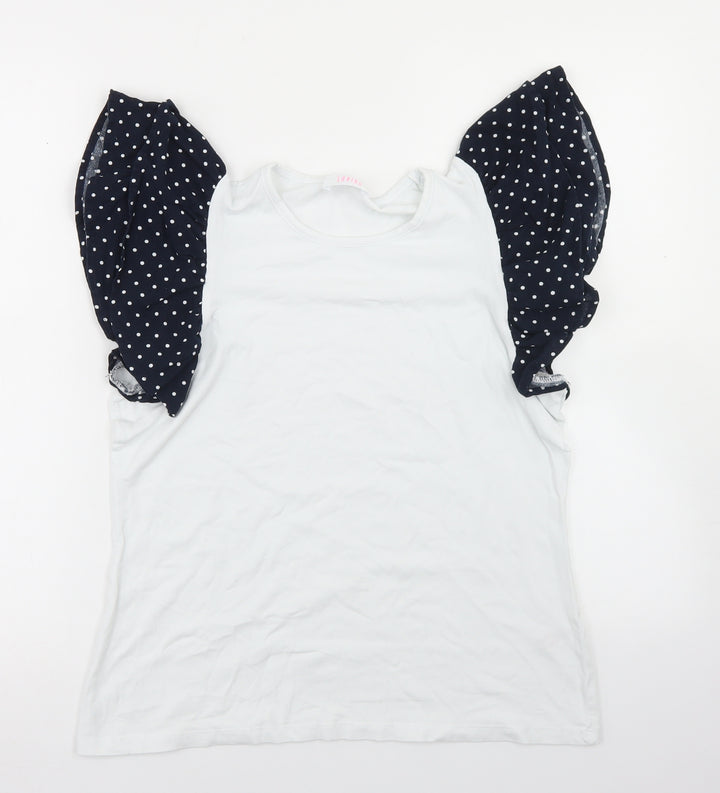 Savida Womens White Polka Dot Cotton Basic T-Shirt Size M Round Neck