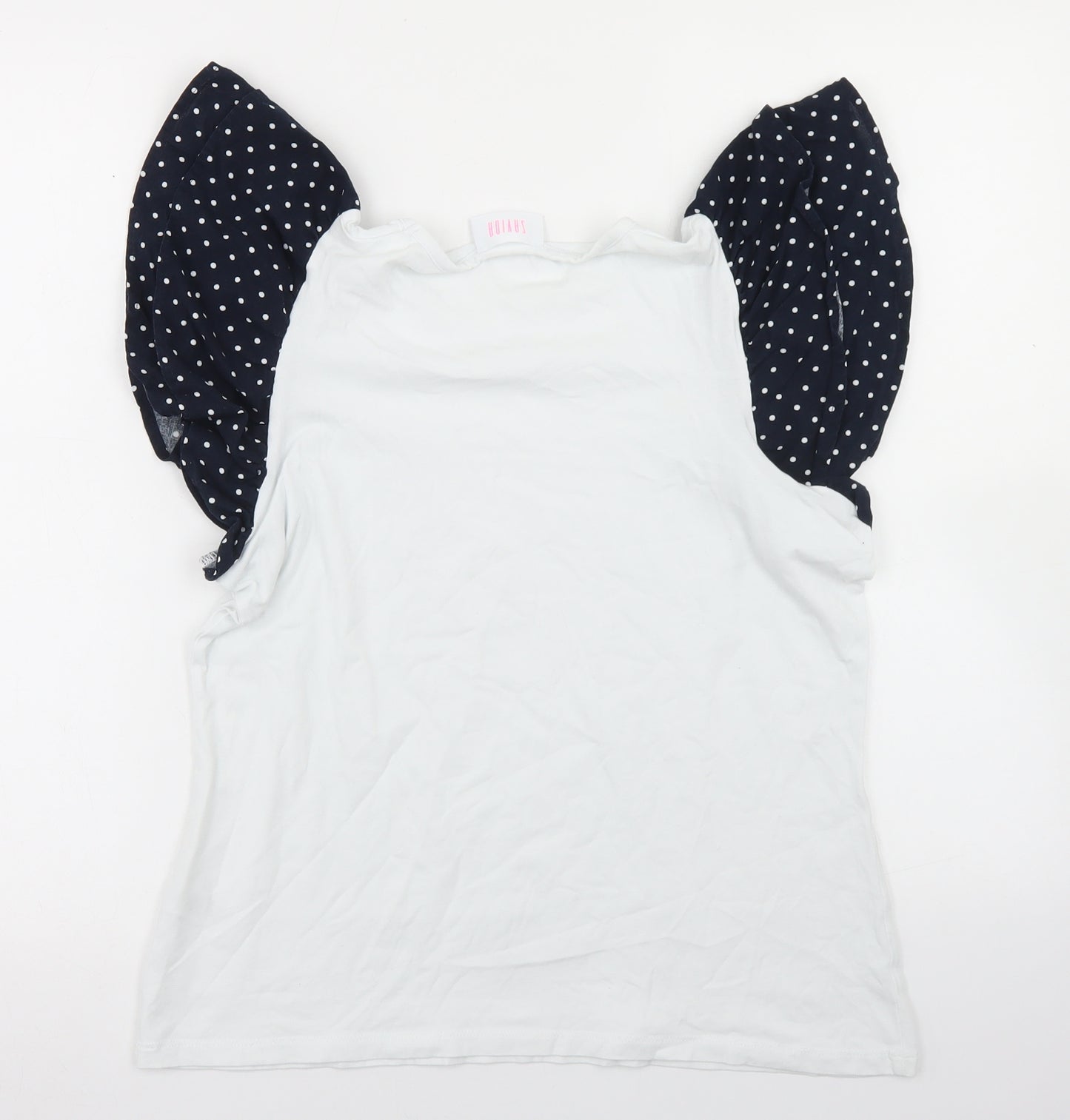 Savida Womens White Polka Dot Cotton Basic T-Shirt Size M Round Neck