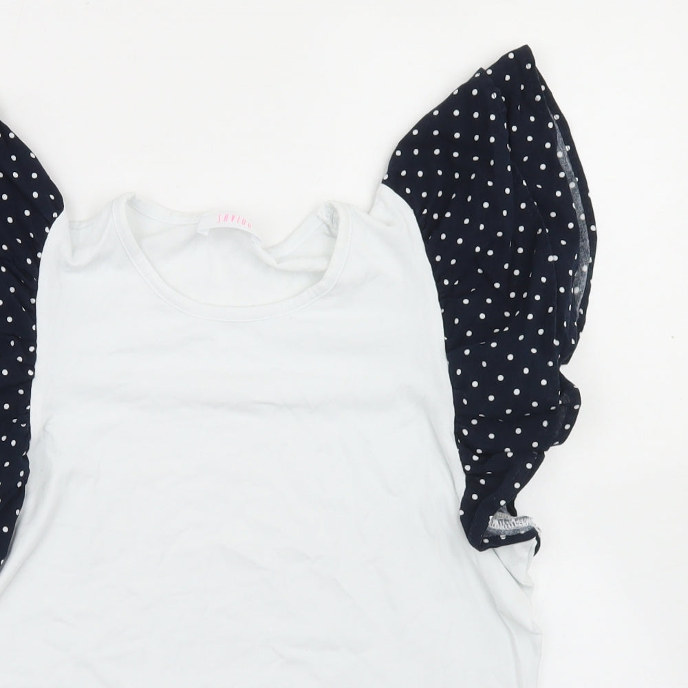 Savida Womens White Polka Dot Cotton Basic T-Shirt Size M Round Neck