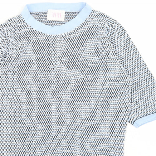 Savida Womens Blue Polka Dot Viscose Basic T-Shirt Size M Round Neck