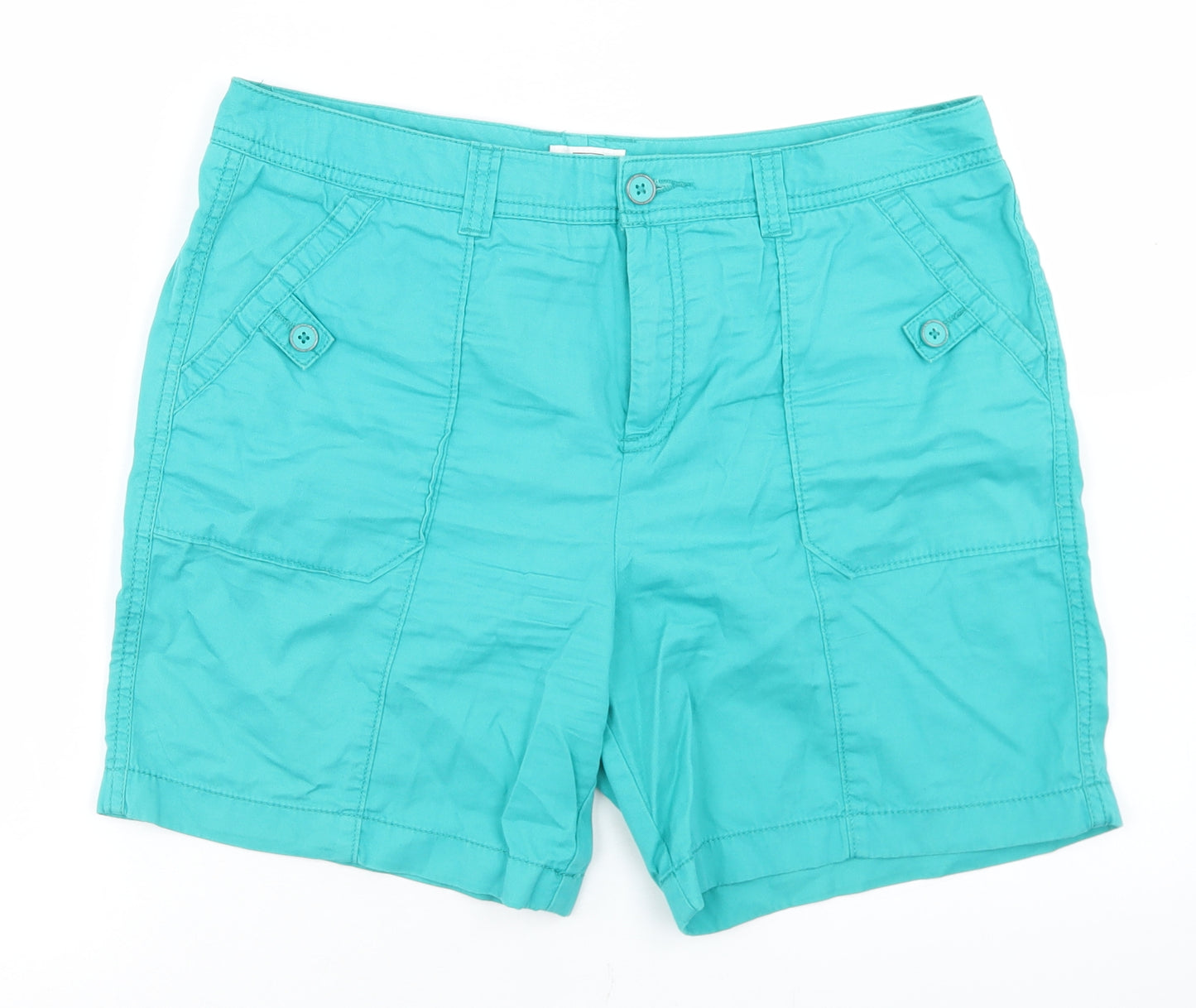 F&F Womens Green  Cotton Bermuda Shorts Size 12 L5 in Regular Button