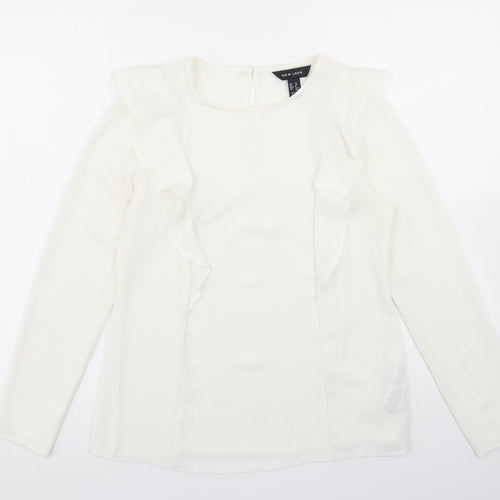 New Look Womens Ivory  Polyester Basic Blouse Size 10 Round Neck