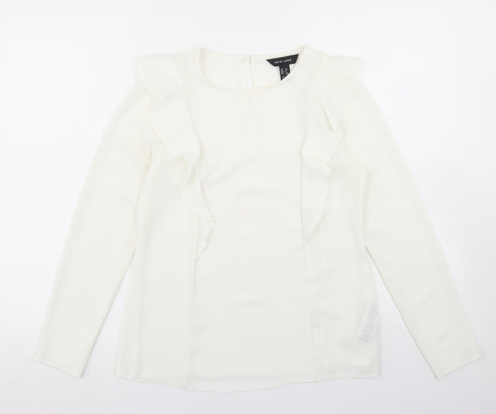 New Look Womens Ivory  Polyester Basic Blouse Size 10 Round Neck