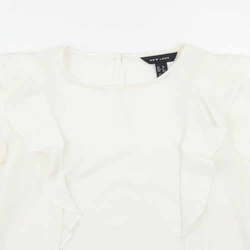 New Look Womens Ivory  Polyester Basic Blouse Size 10 Round Neck