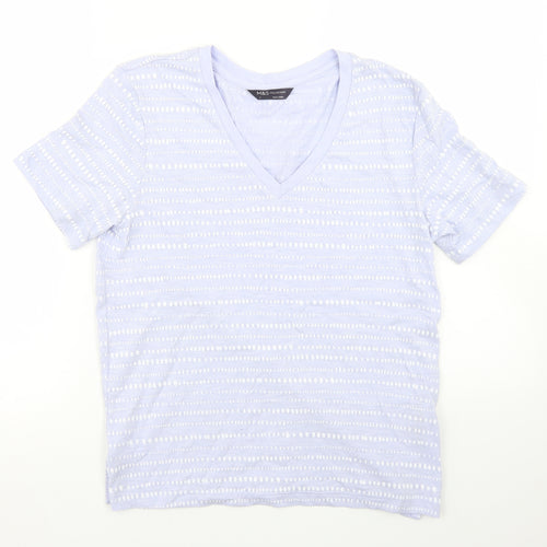Marks and Spencer Womens Purple Polka Dot Cotton Basic T-Shirt Size 6 V-Neck