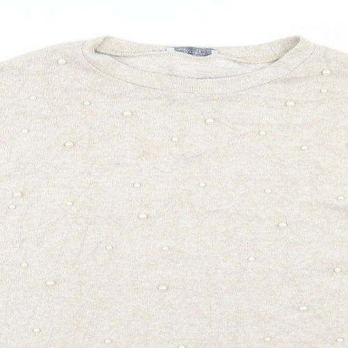 Zara Womens Beige  Polyester Basic T-Shirt Size M Round Neck