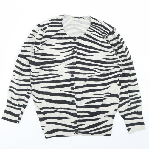 Dorothy Perkins Womens Beige Round Neck Animal Print Cotton Cardigan Jumper Size 8