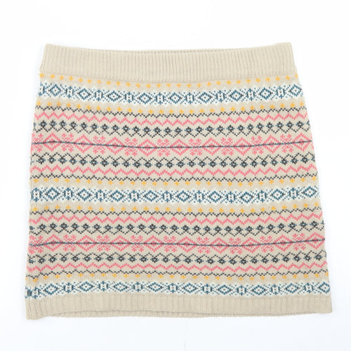 Atmosphere Womens Beige Fair Isle Acrylic A-Line Skirt Size 12