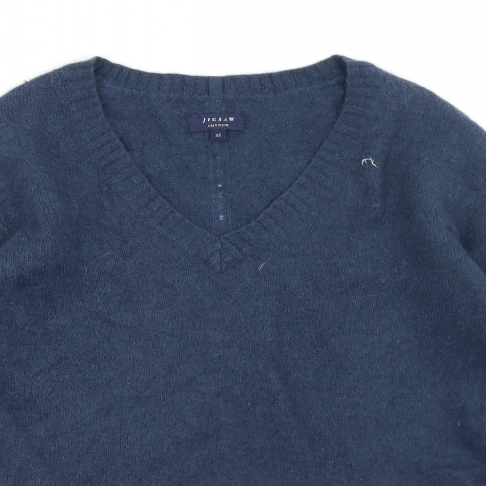 Jigsaw Womens Blue V-Neck  Cashmere Pullover Jumper Size XS