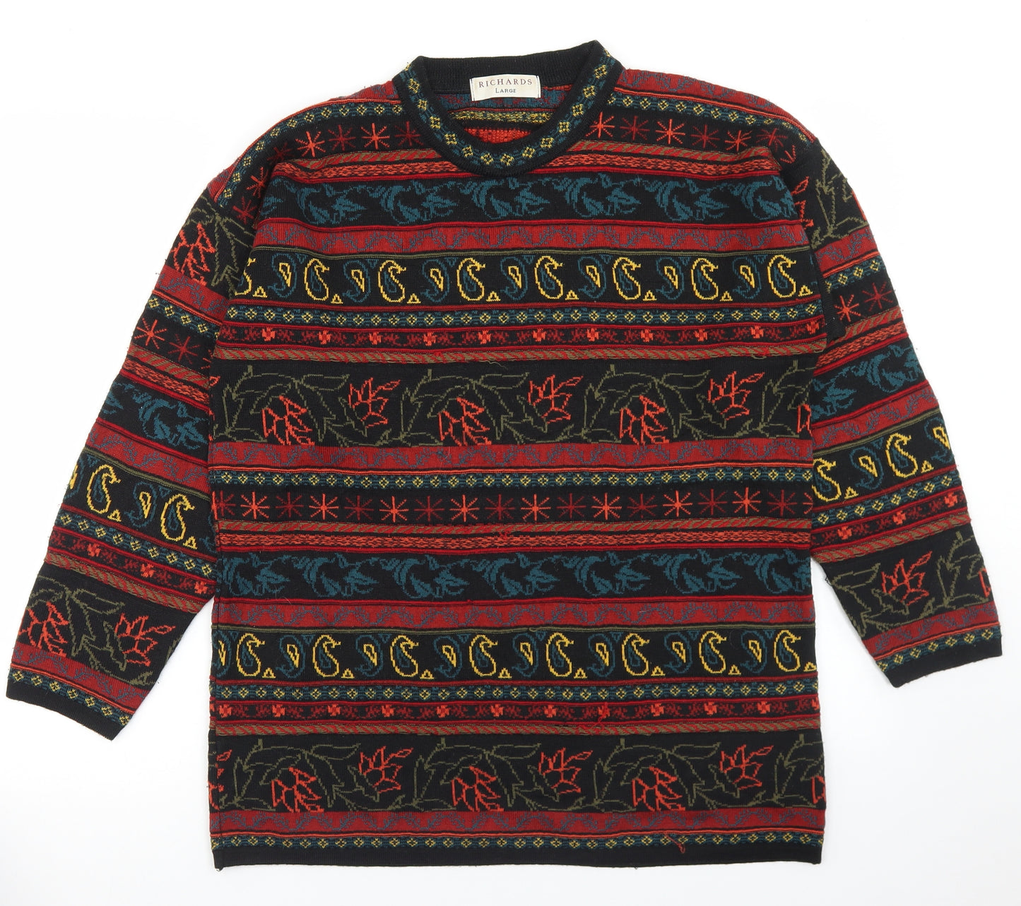 Richards Mens Multicoloured Crew Neck Fair Isle Acrylic Pullover Jumper Size L