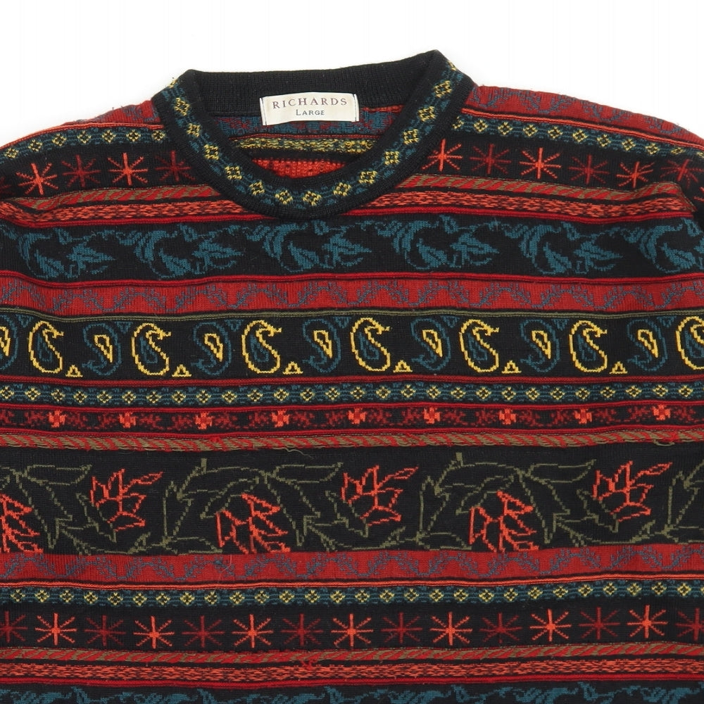 Richards Mens Multicoloured Crew Neck Fair Isle Acrylic Pullover Jumper Size L