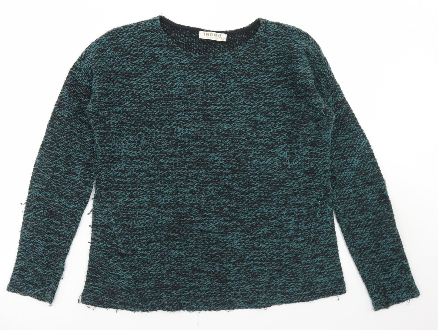 Indigo Womens Green Round Neck  Cotton Pullover Jumper Size 10