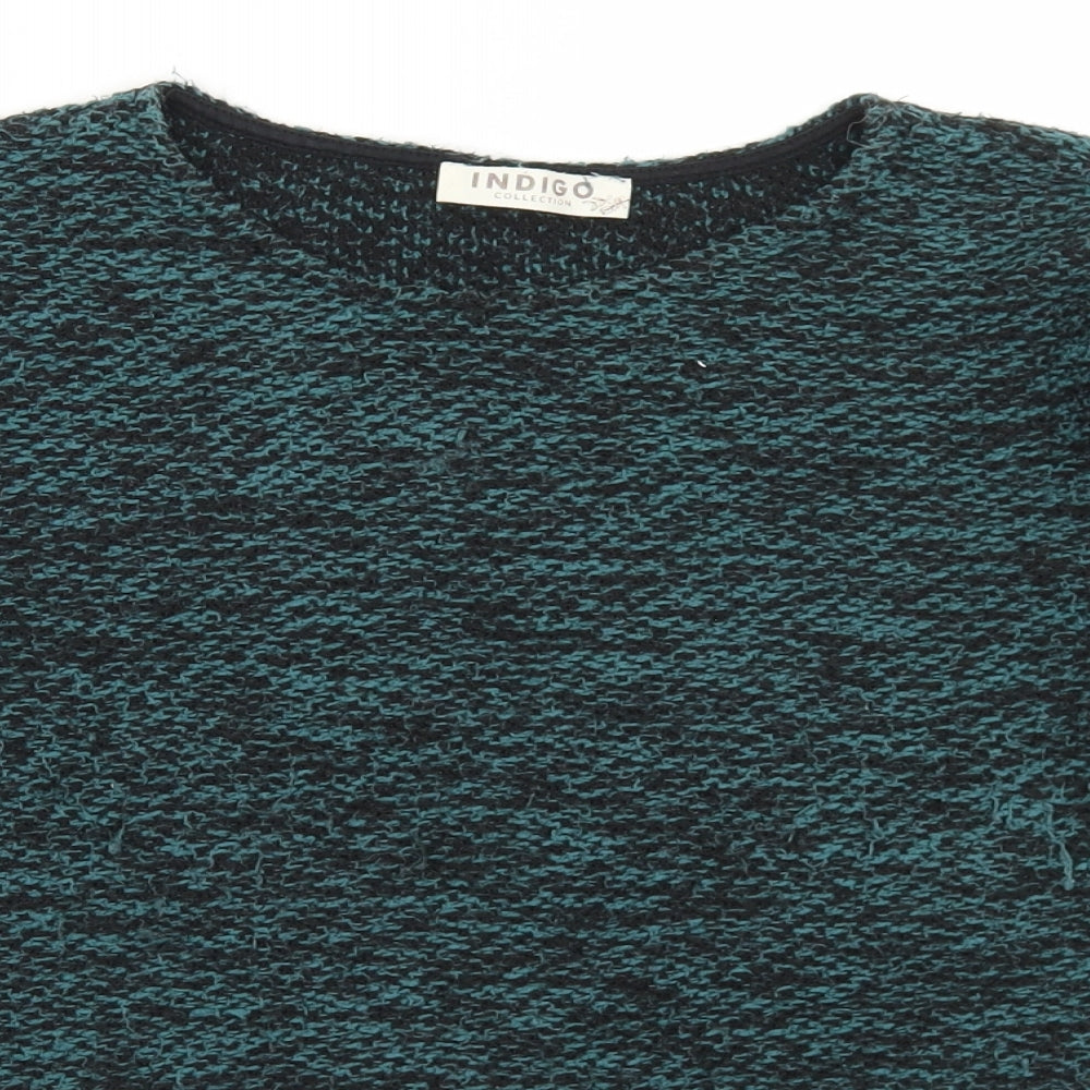 Indigo Womens Green Round Neck  Cotton Pullover Jumper Size 10