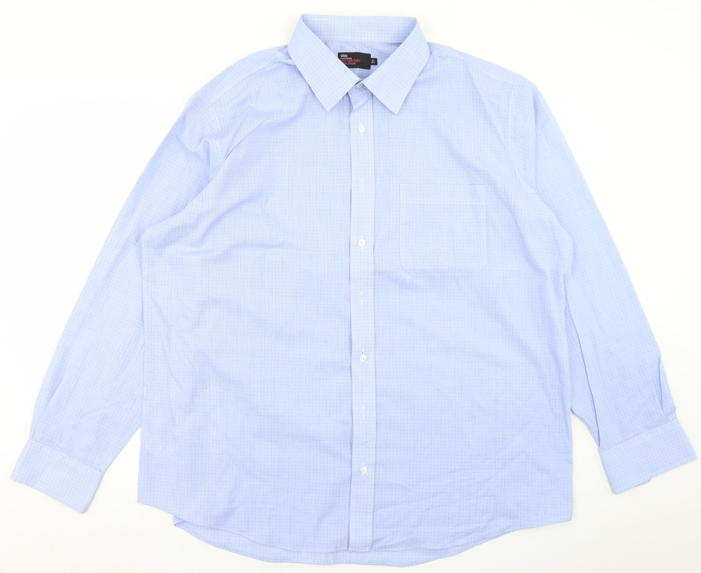 Marks and Spencer Mens Blue Plaid Polyester  Dress Shirt Size 18.5 Collared Button