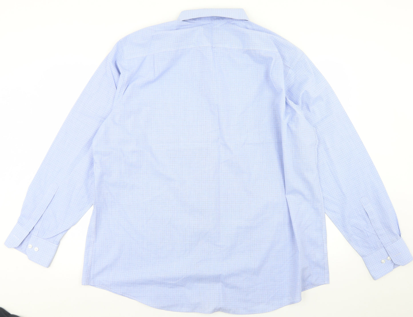Marks and Spencer Mens Blue Plaid Polyester  Dress Shirt Size 18.5 Collared Button