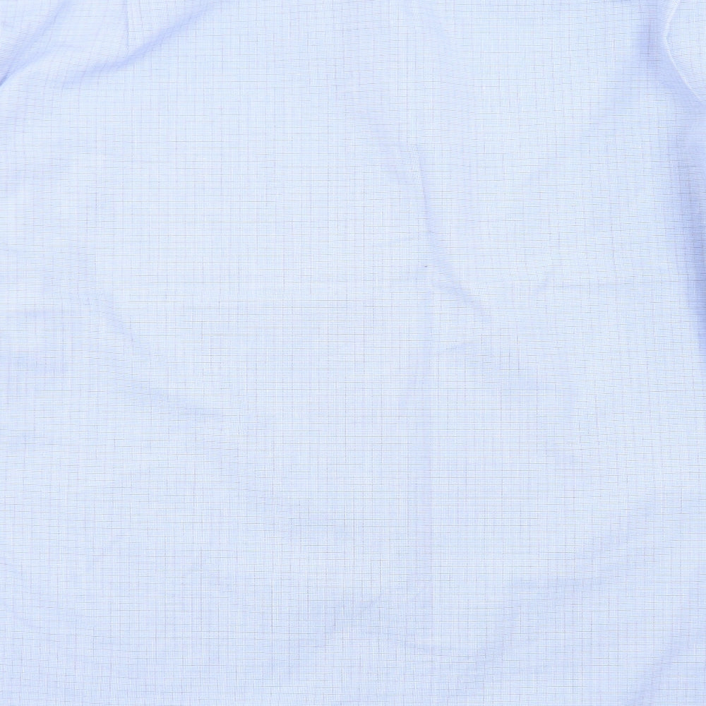 Marks and Spencer Mens Blue Plaid Polyester  Dress Shirt Size 18.5 Collared Button