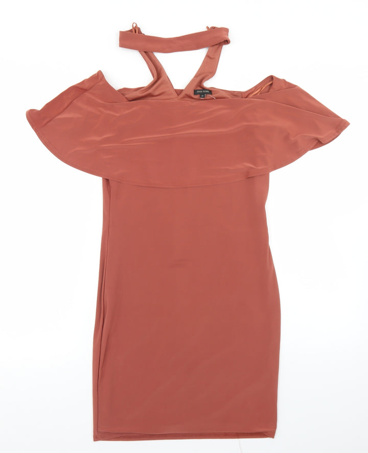 River Island Womens Beige Polyester Bodycon Size 10 Round Neck Button