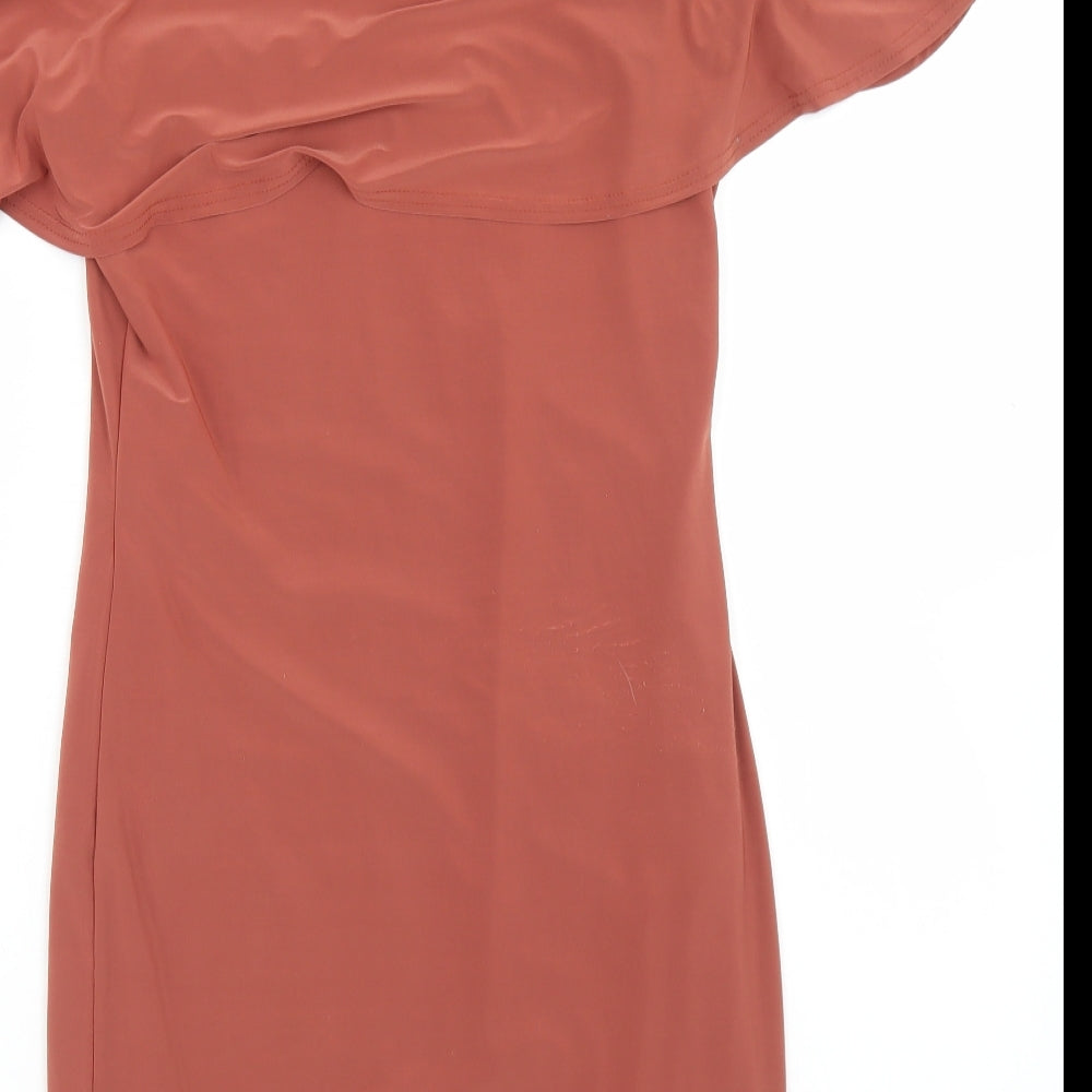 River Island Womens Beige  Polyester Bodycon  Size 10  Round Neck Button